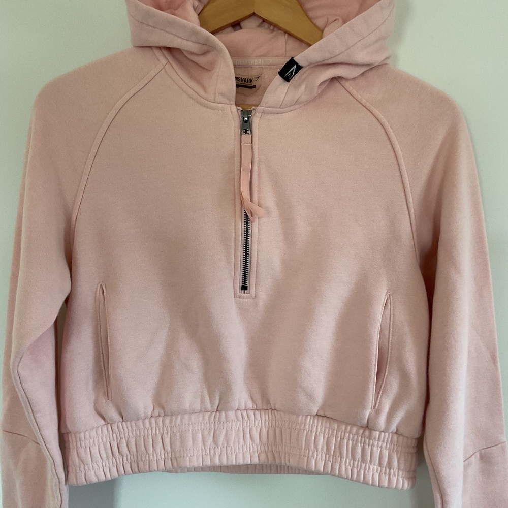 Gymshark Womens Sz M Training Fleece Cropped Hoodie Pink Half Zip Gorpcore - Picture 2 of 7